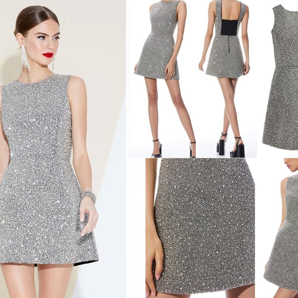 Alice + Olivia Lindsey Embellished RHINESTONE Mini Dress 8 Black Crystal $1995